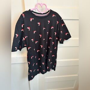 Free Planet Festive Black Graphic Shirt with Santa Hat Print 95% Cotton Believe